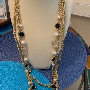 Gold Chain Necklace with White and Black Beads